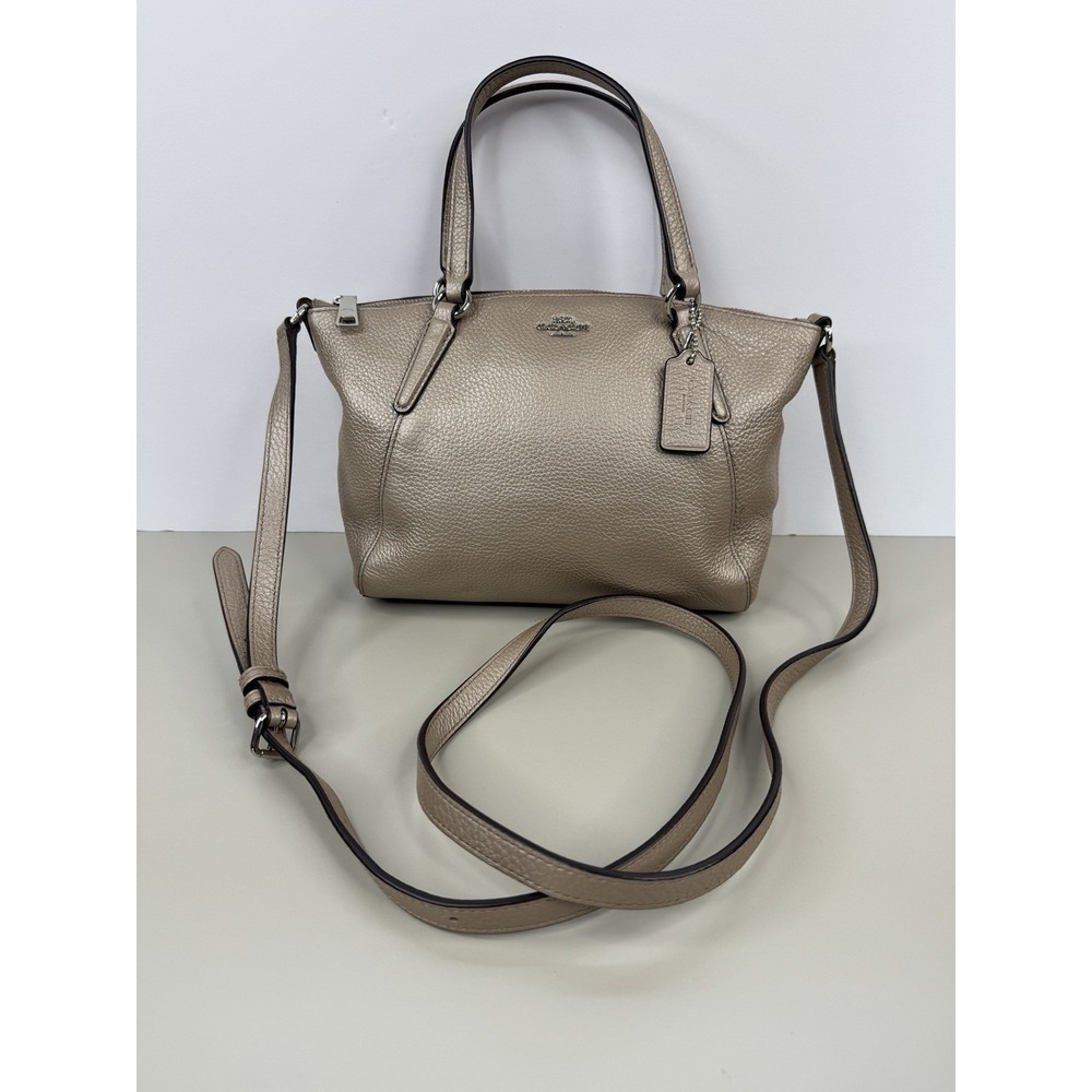 Coach F29639 Metallic Champagne Pebbled‎ Leather Satchel Crossbody Purse Bag